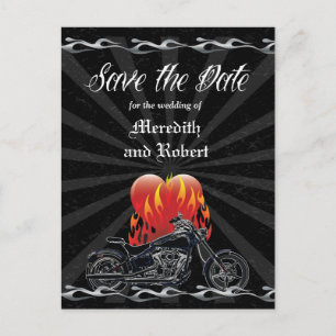 Flaming Love Biker Sla de datum op Aankondigingskaart