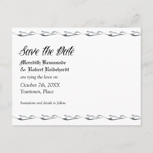 Flaming Love Biker Sla de datum op Aankondigingskaart (Achterkant)