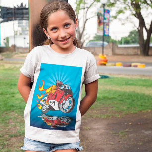 Flaming Motorcyclist Girls T-Shirt