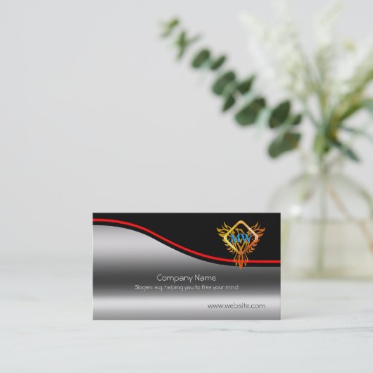 Flaming Phoenix, Red Swoosh on metallic effect Visitekaartje (Staand voorkant)