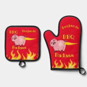 Flaming Pig Butt BBQ Badass Ovenwant & Pannenlap Set