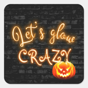 Flaming Pumpkin Neon Sign on Brick Vierkante Sticker