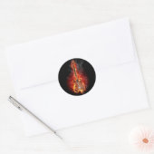 Flaming rock guitar ronde sticker (Envelop)