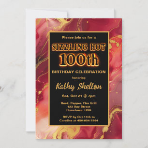 Flaming rouge et or Hot 100th Birthday Invitation
