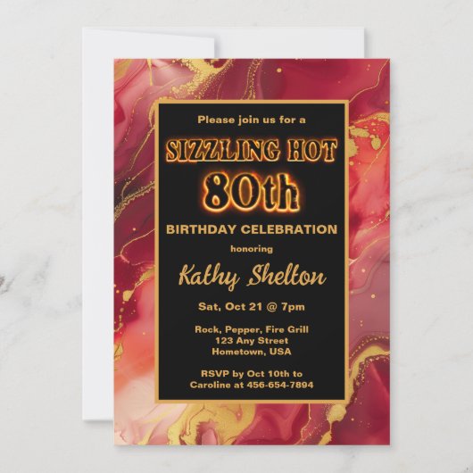 Flaming rouge et or Hot 80th Birthday Invitation (Devant)