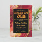 Flaming rouge et or Hot 90th Birthday Invitation (Debout devant)