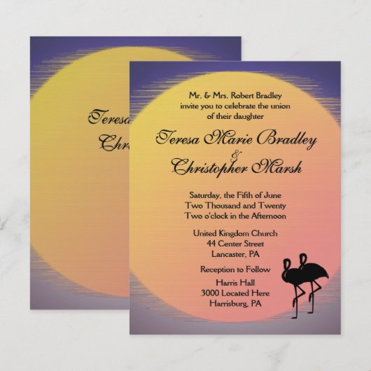 Flaming Setting Sun Evening Wedding Kaart (Voorkant / Achterkant)