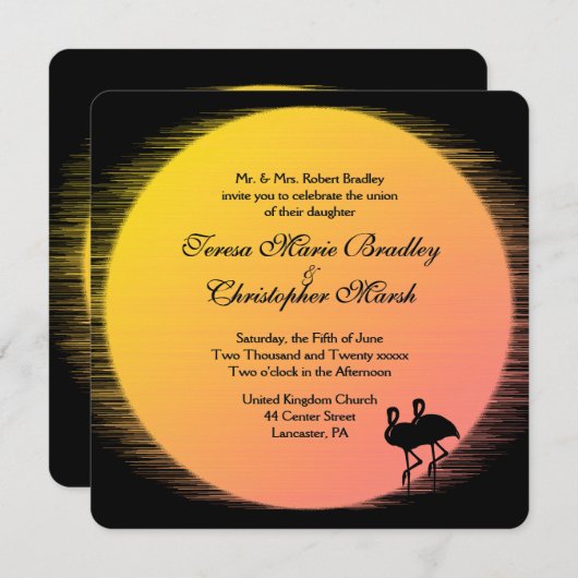 Flaming Setting Sun Evening Wedding Kaart (Voorkant / Achterkant)