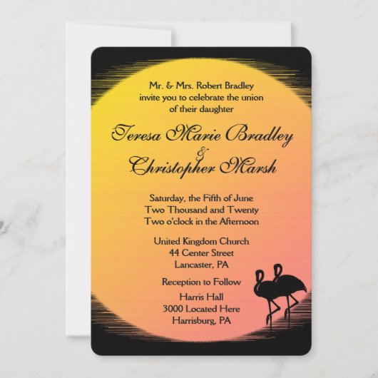 Flaming Setting Sun Evening Wedding Kaart (Voorkant)