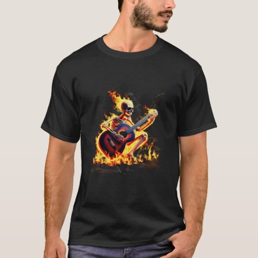 Flaming Skeleton Gitarist - Rock On Fire! T-shirt (Voorkant)