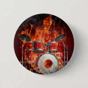 Flaming Skeleton op Drums Button