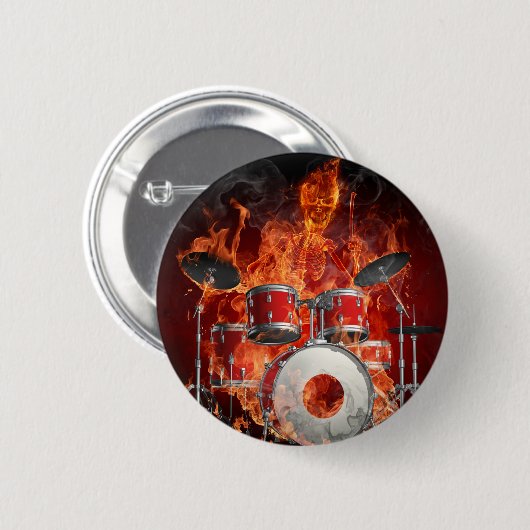 Flaming Skeleton op Drums Button (Voorkant /achterkant)