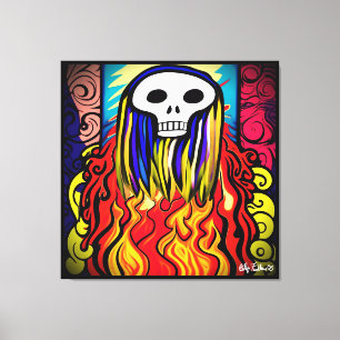 Flaming Skull Art Canvas Afdruk