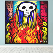 Flaming Skull Art Canvas Afdruk (Insitu (Houten vloer))