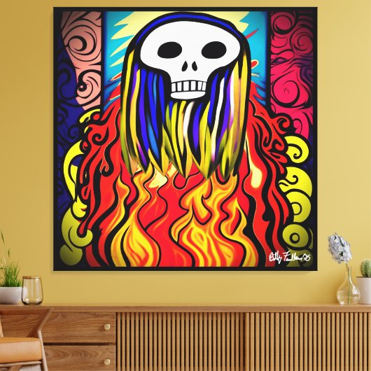 Flaming Skull Art Canvas Afdruk (Insitu (Woonkamer))