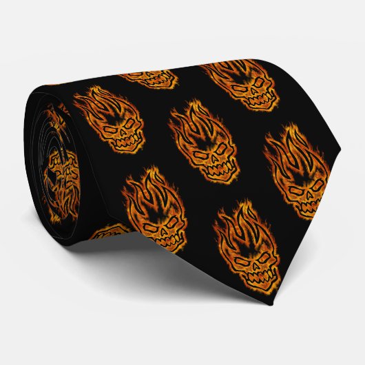 Flaming Skull Halloween dubbelzijdig bedrukt Stropdas (Opgerold)