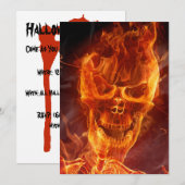 Flaming Skull Halloween Invitation w/Bloody Text Kaart (Voorkant / Achterkant)