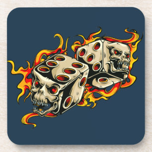 Flaming Skull Lucky Dice. Onderzetter