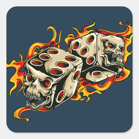 Flaming Skull Lucky Dice. Vierkante Sticker (Voorkant)