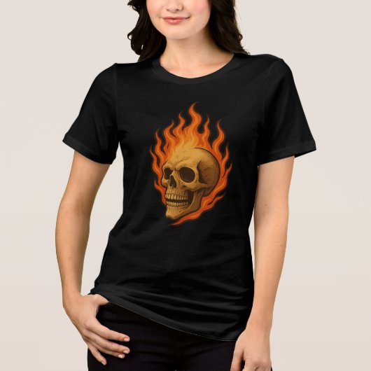 Flaming Skull of Rebirth Fiery Power Design Tri-Blend Shirt (Voorkant)