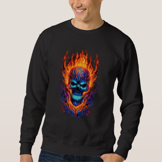 Flaming Skull Red Orange & Blue Cool Skeleton Skul Trui (Voorkant)