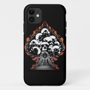 Flaming Spade met Skulls iPhone 11 Hoesje