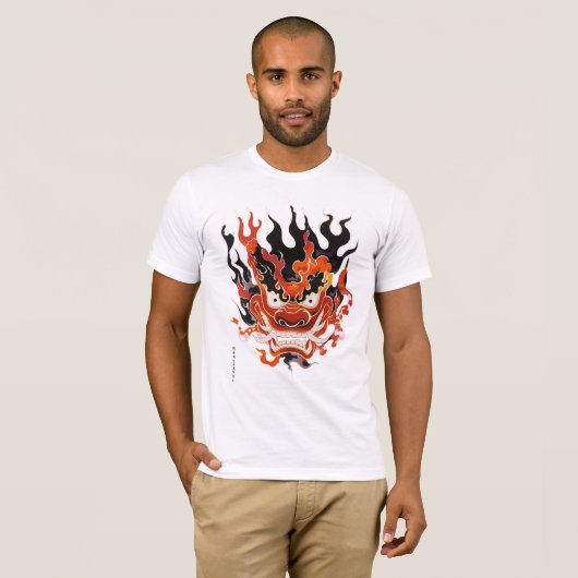 Flaming Traditioneel Oni Masker T-shirt (Voorkant volledig)