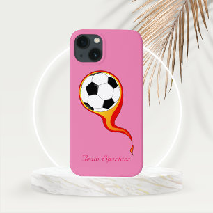 Flaming Voetbal op Roos Roze op maat iPhone 13 Hoesje