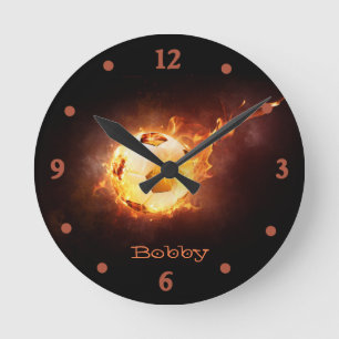 Flaming Voetbal Wall Clock Ronde Klok