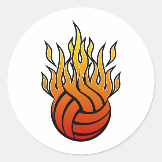 Flaming Volleyball Ronde Sticker (Voorkant)
