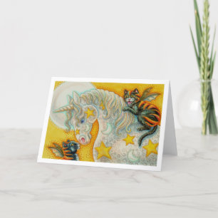 FLAMING ZWARTE KATTEN EN HALLOWEEN EENHOORN Blank Feestdagen Kaart