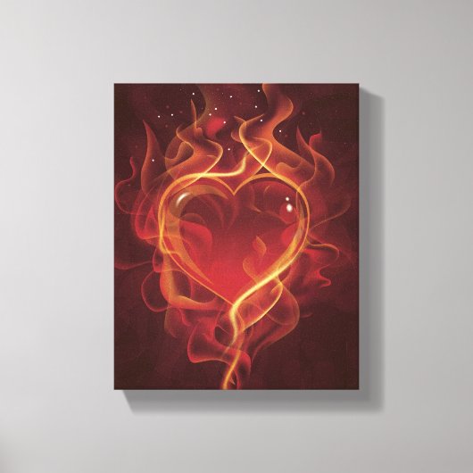 FlamingHart vuur donkerrode liefde vlamt hartvorm Canvas Afdruk (Voorkant)
