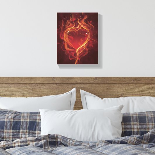 FlamingHart vuur donkerrode liefde vlamt hartvorm Canvas Afdruk (Insitu (Slaapkamer))
