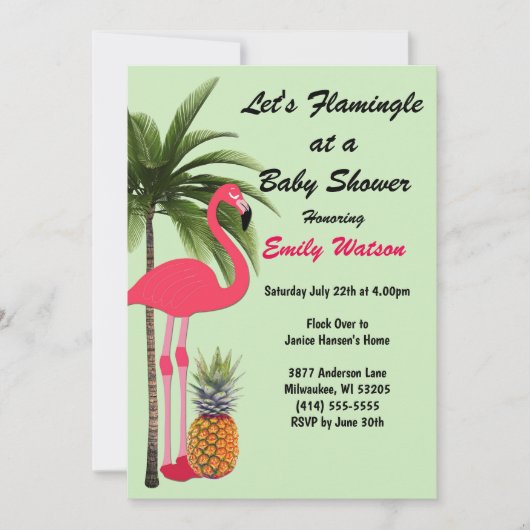 Flamingle Baby shower ananas, Invitation de points (Devant)
