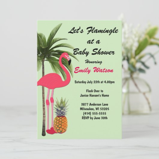 Flamingle Baby shower ananas, Invitation de points (Debout devant)