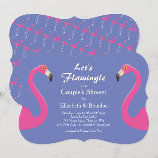 Flamingle Couple's Shower Invitation - violet (Devant / Derrière)