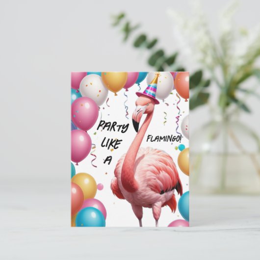 Flamingle & Feest – Grappige Flamingo Verjaardagsv Briefkaart (Staand voorkant)