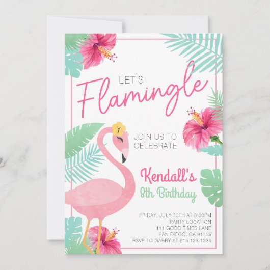 Flamingle Flamant rose Anniversaire Invitation (Devant)