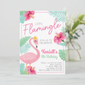 Flamingle Flamant rose Anniversaire Invitation (Debout devant)