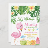 Flamingle Flamant rose Anniversaire Invitation (Devant / Derrière)