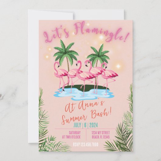 Flamingle ! Flamant rose Thème été Bash Invitation (Devant)