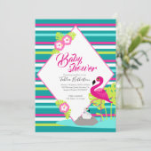 Flamingle flamingo baby douche uitnodigingen (Staand voorkant)
