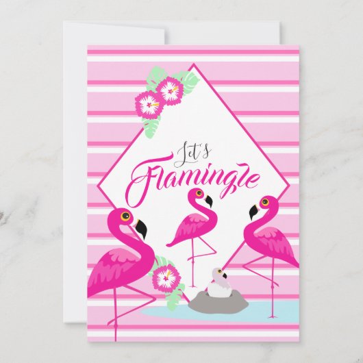 Flamingle flamingo baby shower invitations rose (Dos)