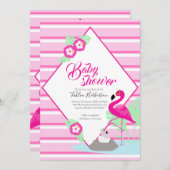 Flamingle flamingo baby shower invitations rose (Devant / Derrière)