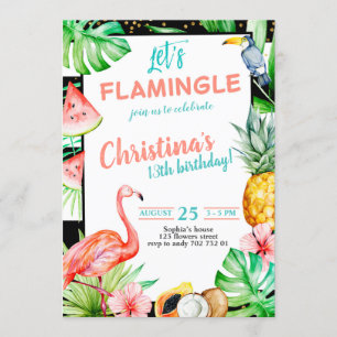 Flamingle Girl Birthday Party Pink Flamingo Kaart
