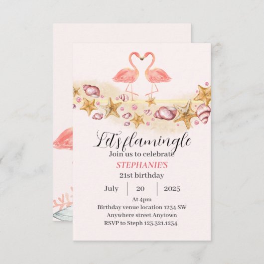 Flamingle Invitation d'anniversaire - Tropical Par (Devant / Derrière)
