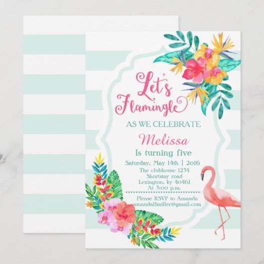 Flamingle - Invitation Flamant rose (Devant / Derrière)