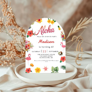 Flamingle Luau Floral Tropical Summer Birthday Inv Kaart