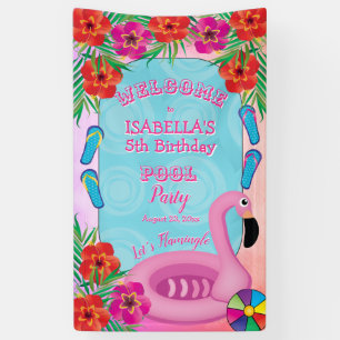 Flamingle Pink Floral 5th Birthday Pool Party Spandoek