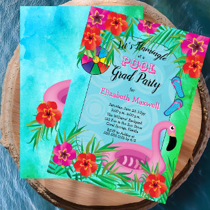 Flamingle Pink Floral Afstuderen Pool Party Kaart